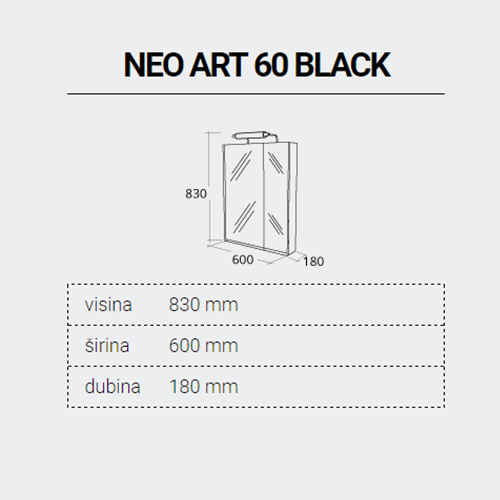 PINO ART OGLEDALO NEO BLACK ART 60 2